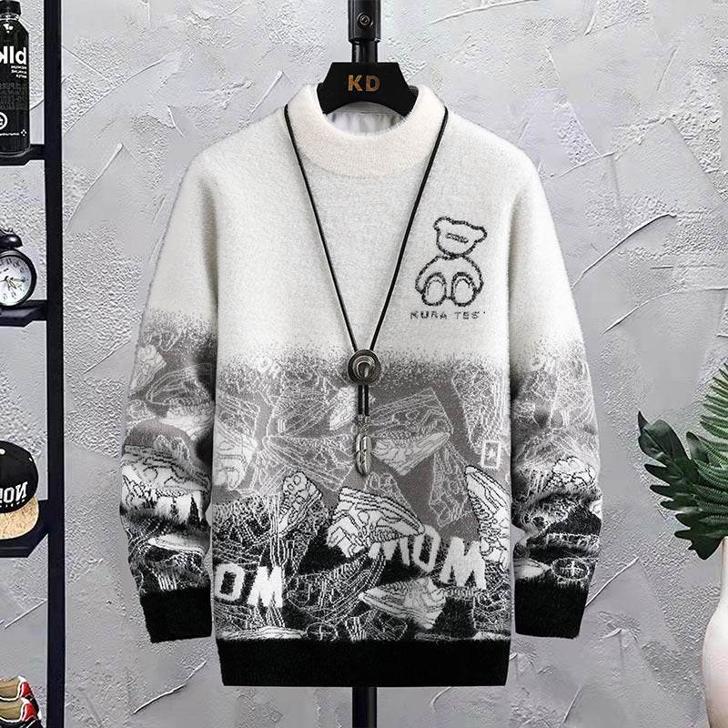 Fashion Patchwork Hip Hop Crew Neck Sweater Mens - Mubimart
