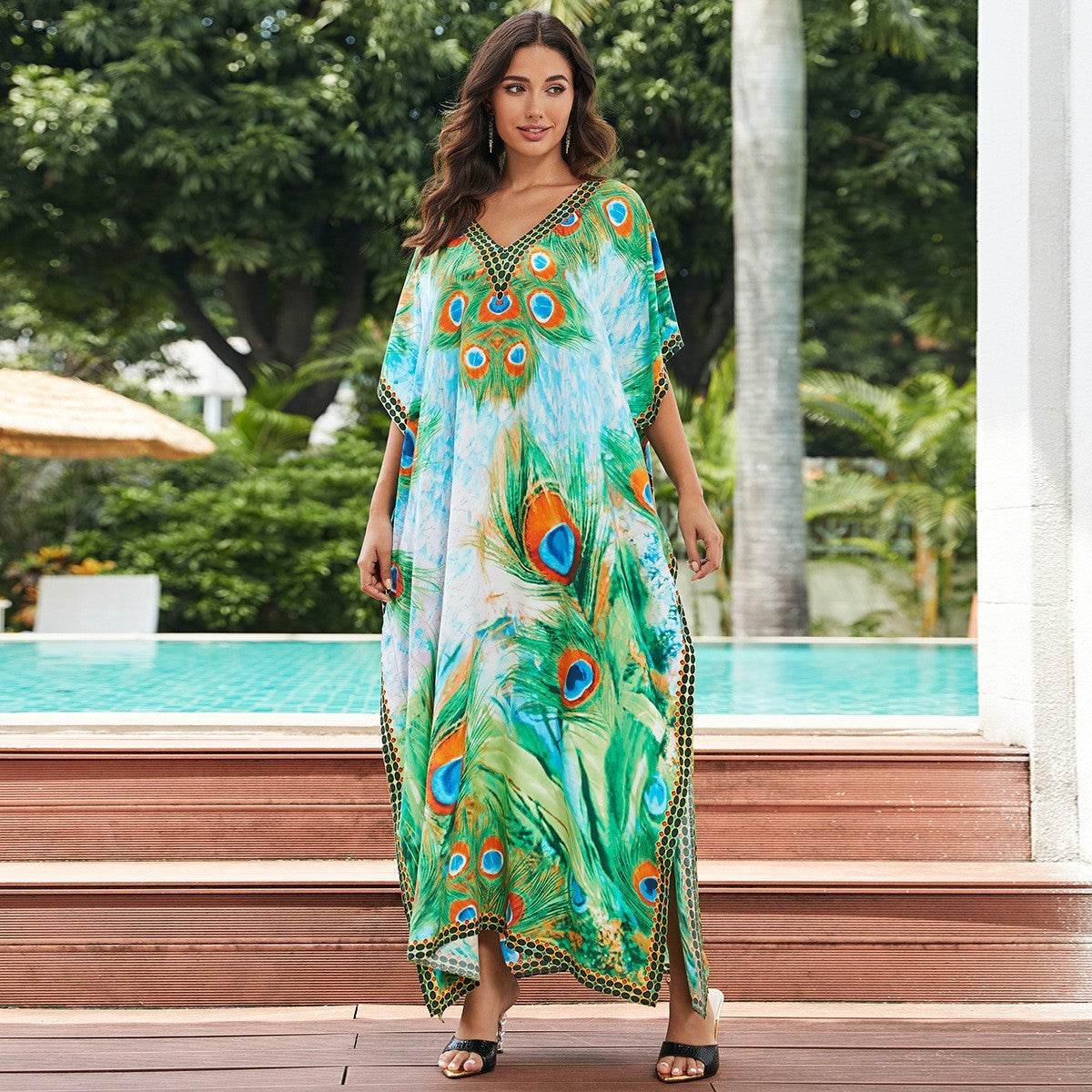 Plus Size Robe Blouse Beach Bikini Vacation Coat Dress Women - Mubimart