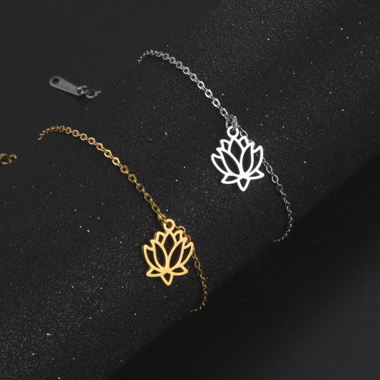 Women's Lotus Stainless Steel Bohemian Pendant Ankle Bracelet Beach Accessories - Mubimart