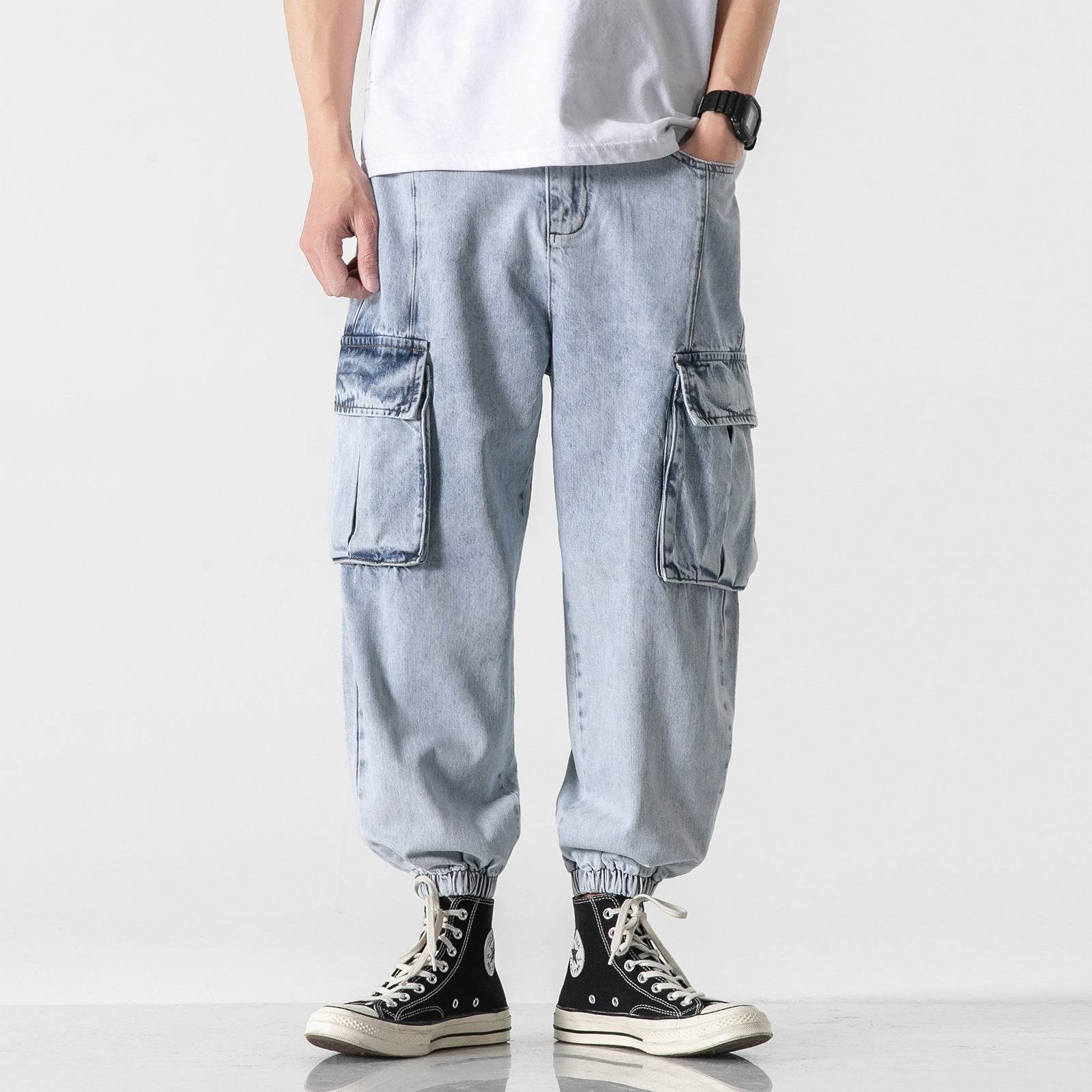 Fashionable Multi-pocket Cargo Jeans - Mubimart