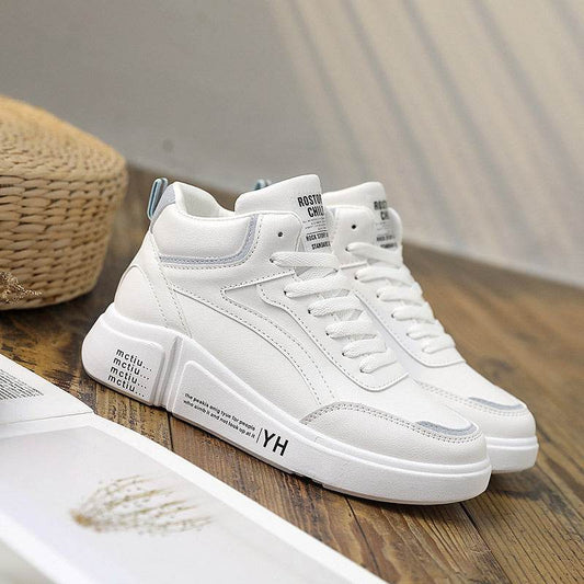 High Top Women Leather Casual Sneakers - Mubimart