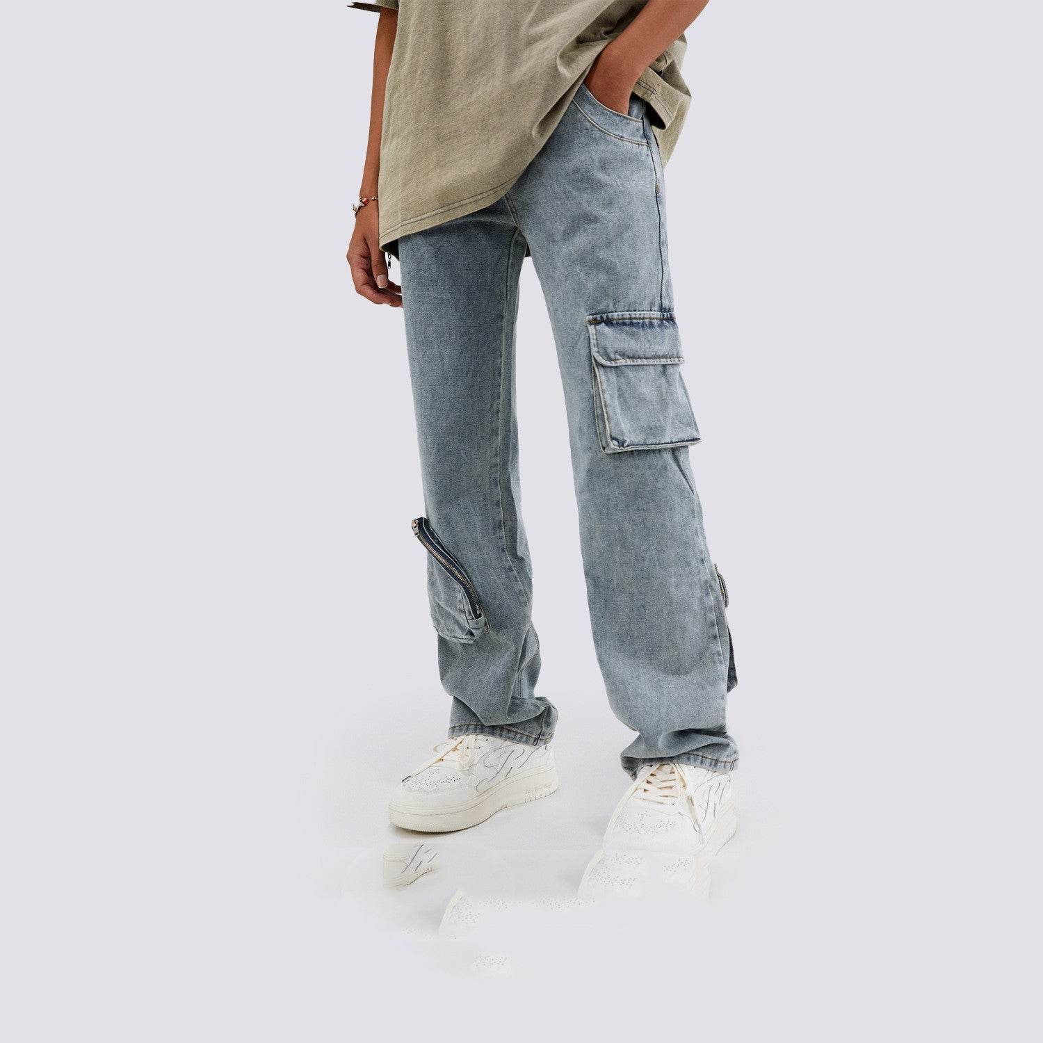 Mens Fashion Casual Loose Straight Jeans - Mubimart
