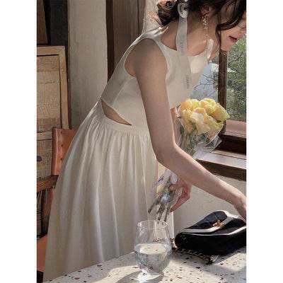 Ladies Pocket Waist Slip-Neck Dress - Mubimart