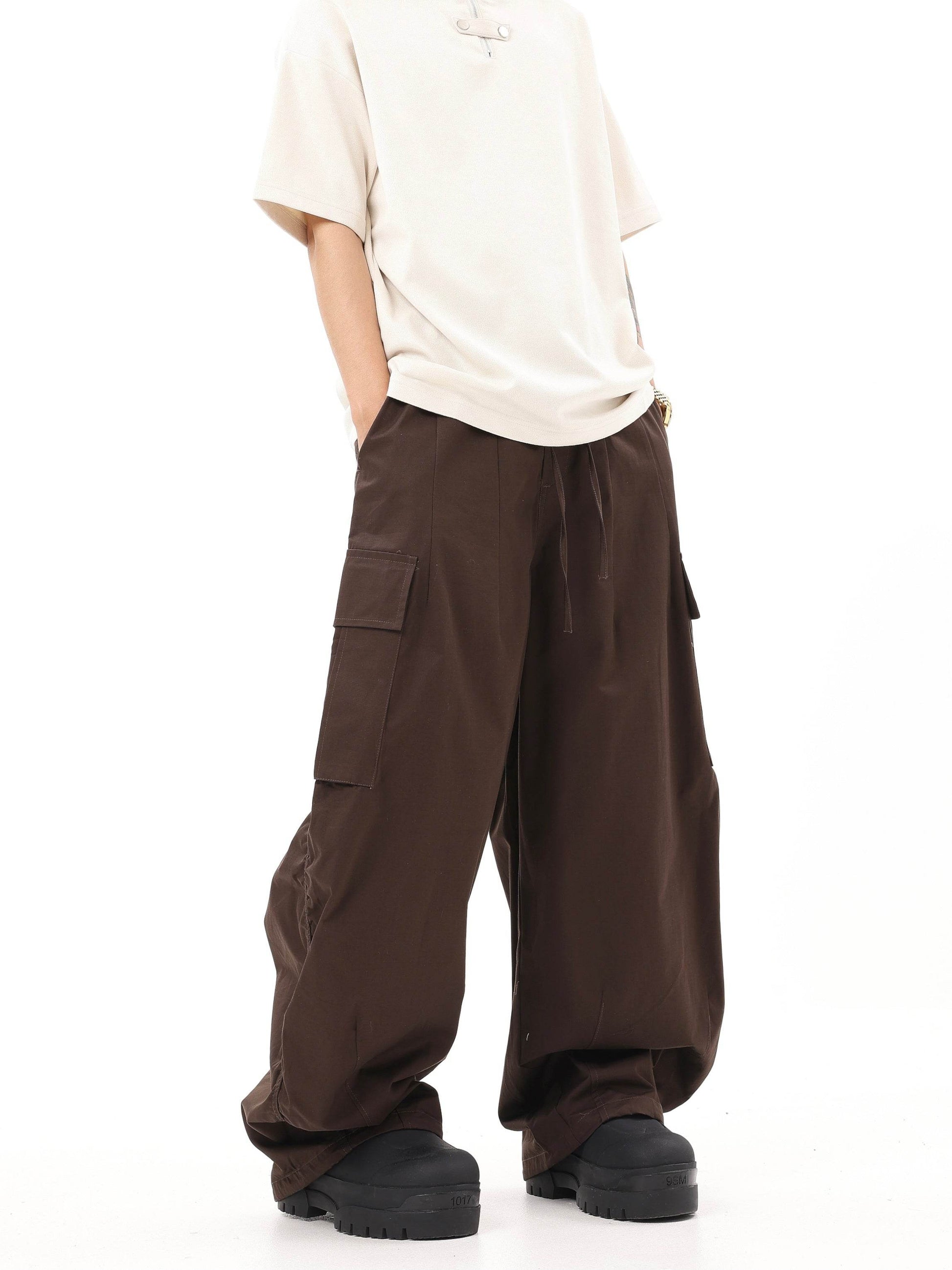 American-style Retro Ankle-tied Hiphop Khaki Overalls - Mubimart