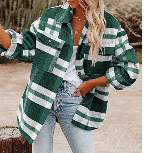 Plaid Button Flannel Woolen Shirt - Mubimart