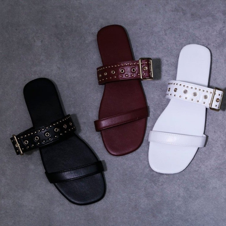 Sommer Metall Dekoration Slides Square Heel Rutschfeste Sandalen Hausschuhe 