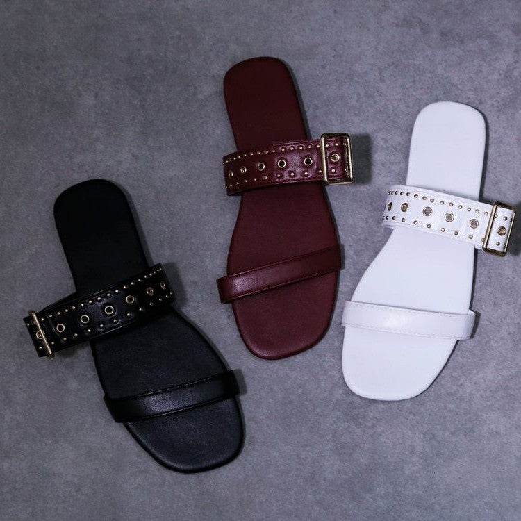 Summer Metal Decoration Slides Square Heel Non-slip Sandals Slippers - Mubimart