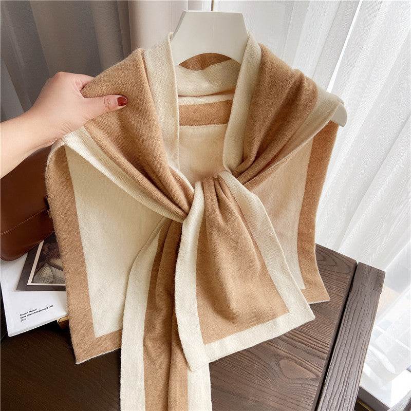 Knotted Shoulders With Contrasting Color Small Shawls - Mubimart