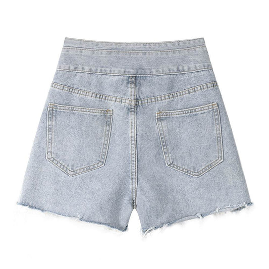 High Waisted Wide Leg Denim Shorts For Women - Mubimart