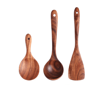 1-7Pcs Set Natural Wood Teak Tableware Spoon Colander Special Spoon Nano Soup Skimmer Wooden Cooking Spoon Kitchen Tool Kit - Mubimart