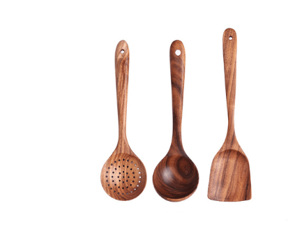 1-7Pcs Set Natural Wood Teak Tableware Spoon Colander Special Spoon Nano Soup Skimmer Wooden Cooking Spoon Kitchen Tool Kit - Mubimart