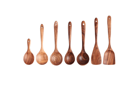 1-7Pcs Set Natural Wood Teak Tableware Spoon Colander Special Spoon Nano Soup Skimmer Wooden Cooking Spoon Kitchen Tool Kit - Mubimart