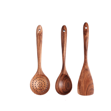 1-7Pcs Set Natural Wood Teak Tableware Spoon Colander Special Spoon Nano Soup Skimmer Wooden Cooking Spoon Kitchen Tool Kit - Mubimart