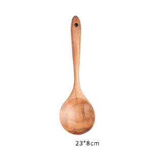 1-7Pcs Set Natural Wood Teak Tableware Spoon Colander Special Spoon Nano Soup Skimmer Wooden Cooking Spoon Kitchen Tool Kit - Mubimart