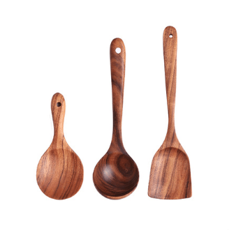 1-7Pcs Set Natural Wood Teak Tableware Spoon Colander Special Spoon Nano Soup Skimmer Wooden Cooking Spoon Kitchen Tool Kit - Mubimart