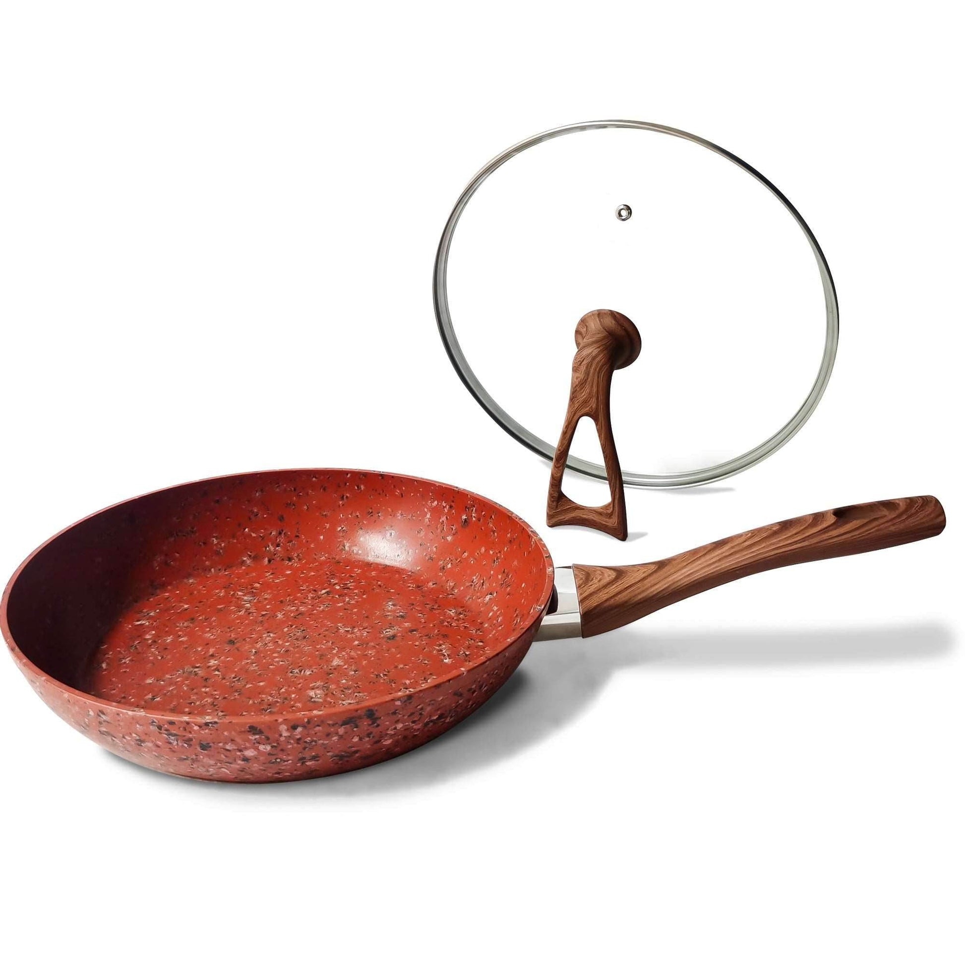 10 Inch Frying Pan With Special Lid - Deluxe Copper Granite Stone Coating - PFOA PFOS PTFE Free - Premium Nonstick Scratch Proof Coating - Comes With Special Lid, Red - Mubimart