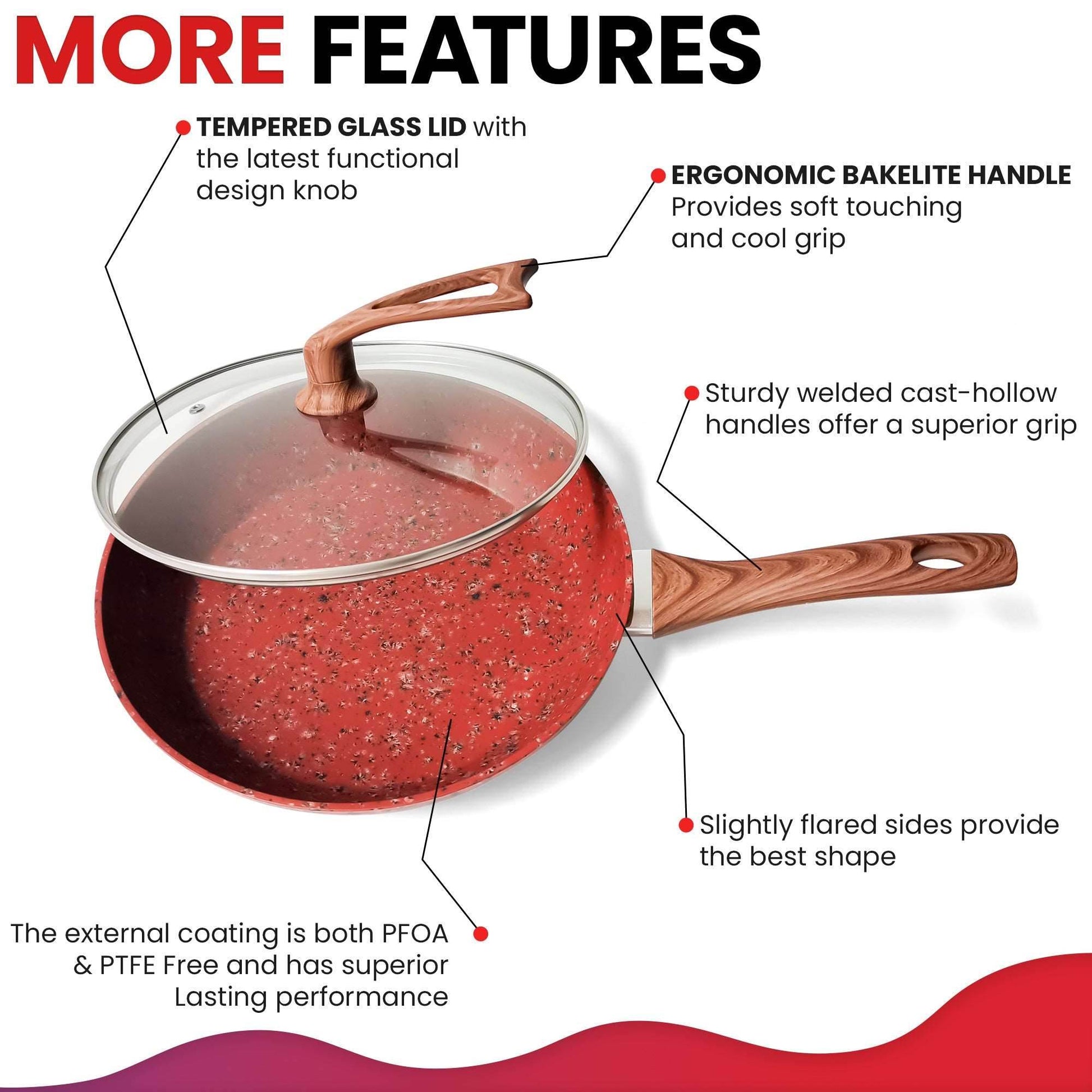 10 Inch Frying Pan With Special Lid - Deluxe Copper Granite Stone Coating - PFOA PFOS PTFE Free - Premium Nonstick Scratch Proof Coating - Comes With Special Lid, Red - Mubimart