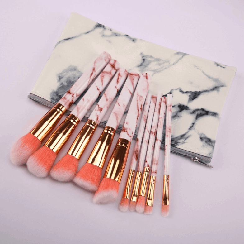 10 marble makeup brush sets, beauty tools, blush, eye shadow, face modification, 5 big 5 small explosions. - Mubimart