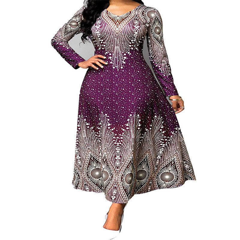 Long sleeve maxi dress - Mubimart - Plus Size Maxi Dress 