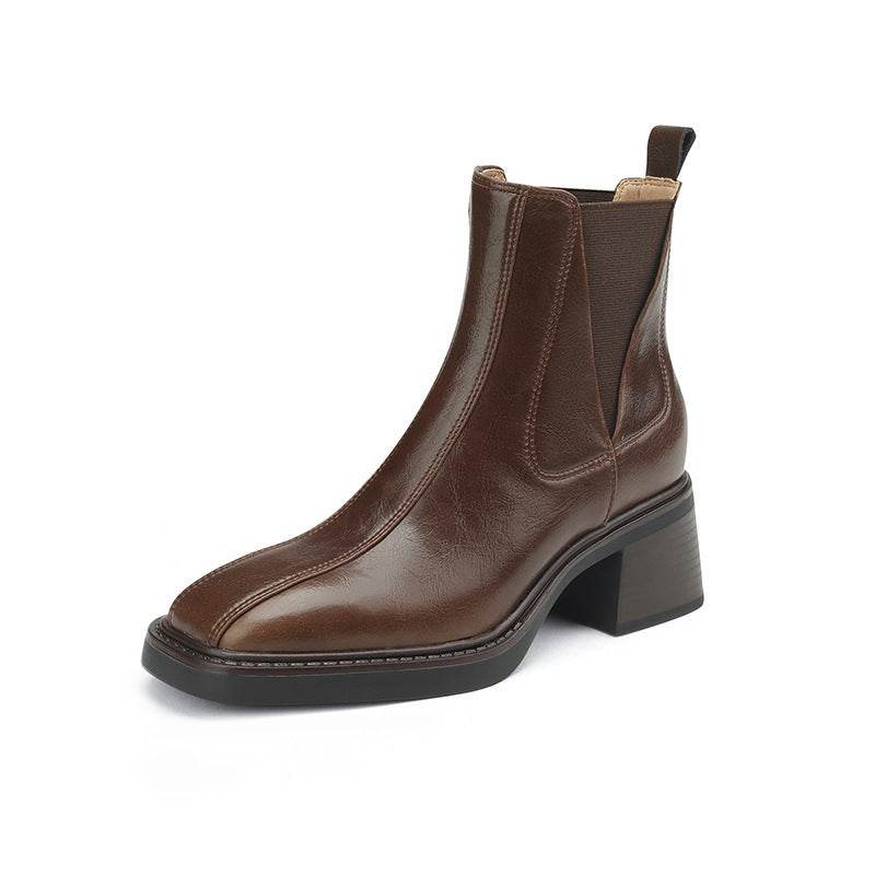Fashionable Chunky Heel Square Toe Martin Boots - Mubimart