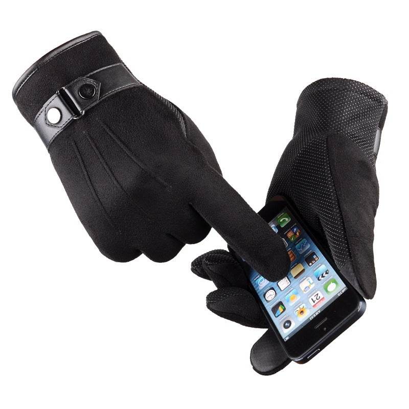 Winter and autumn touch screen gloves men plus velvet warm thick driving cycling cycling casual cotton gloves - Mubimart