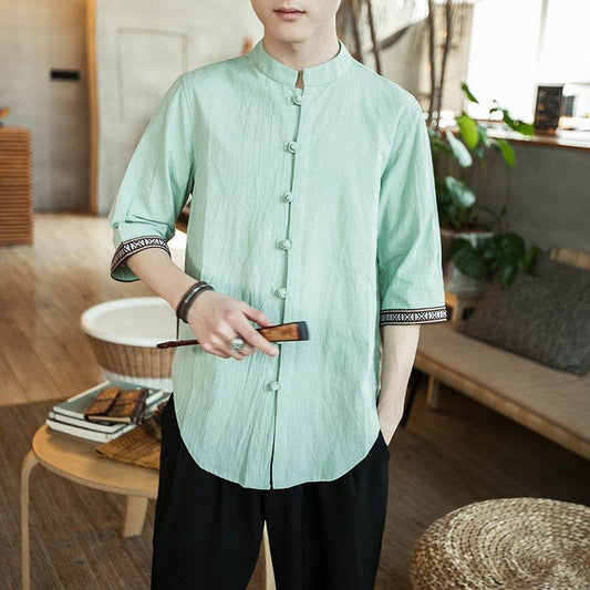 Contrast linen casual shirt - Mubimart