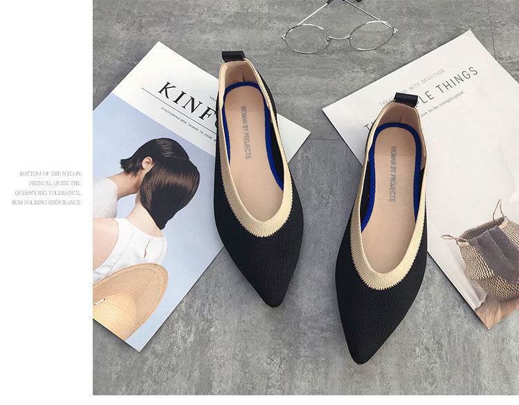 Women's shallow pointed toe flat shoes - Mubimart