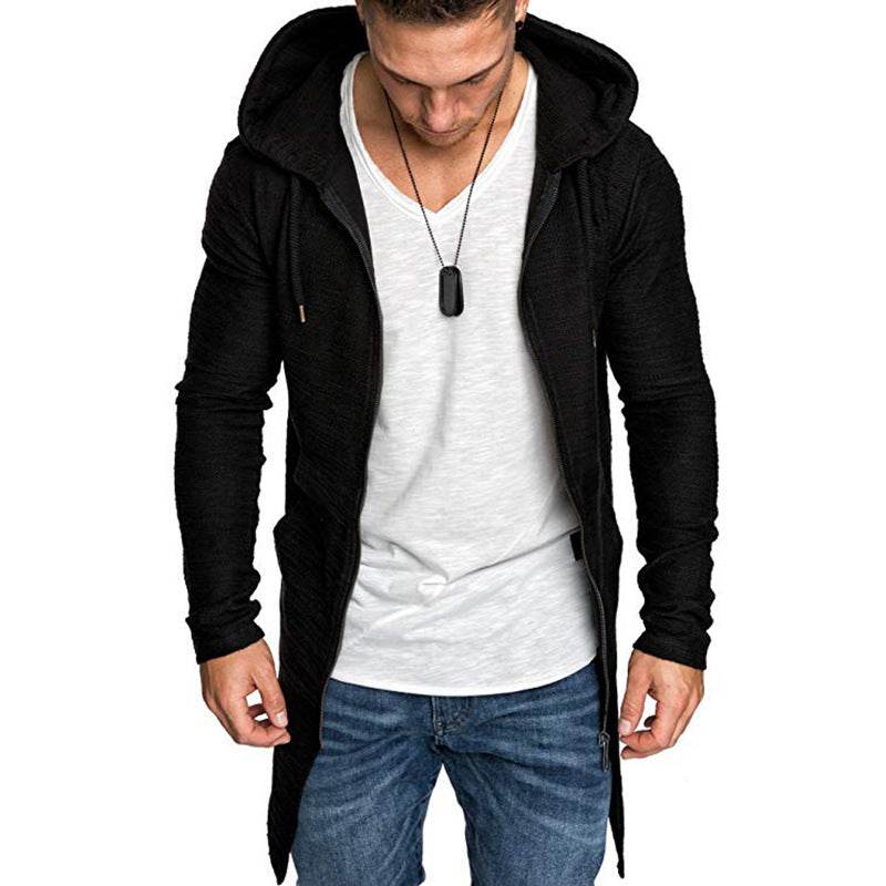 Mid-length men's hoodie with zipper - Mubimart