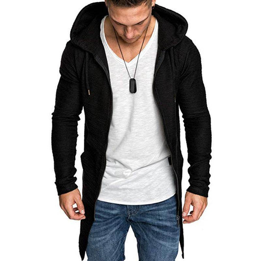 Mid-length men's hoodie with zipper - Mubimart