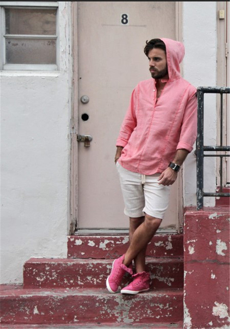 Men's linen hooded T-shirt