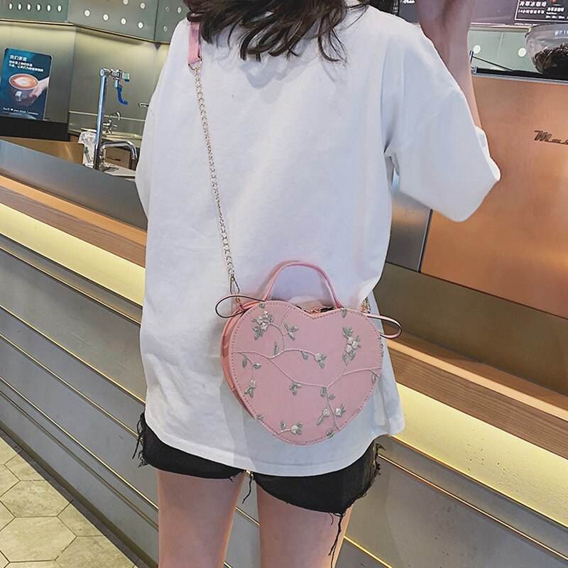 Lace peach heart lock women bag shoulder bag - Mubimart