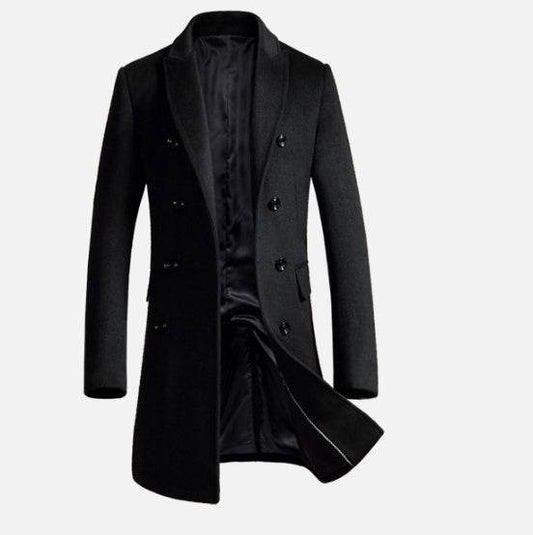 Men's woolen coat slim fit trench coat - Mubimart