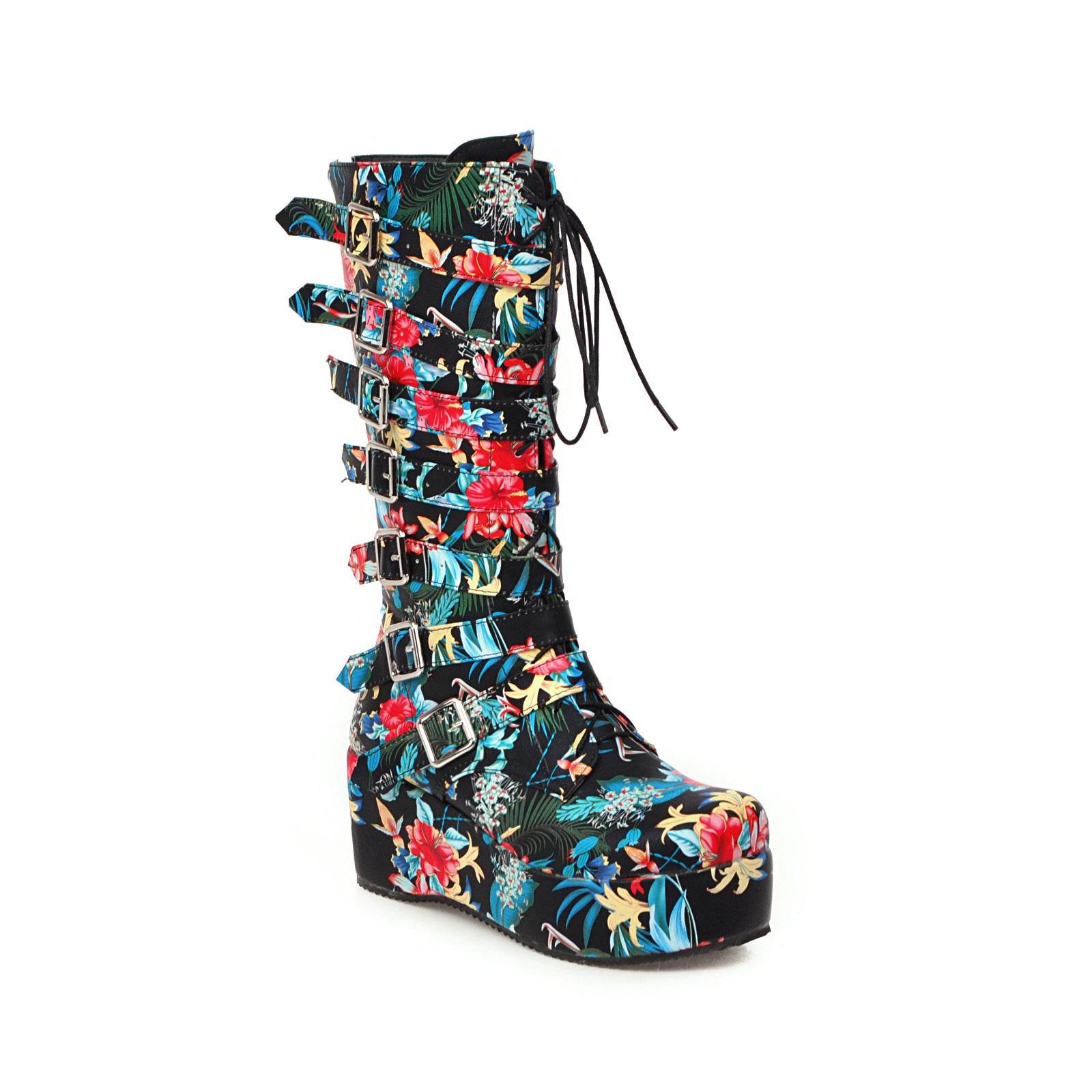 New wedged belt buckle middle boot for women - Mubimart