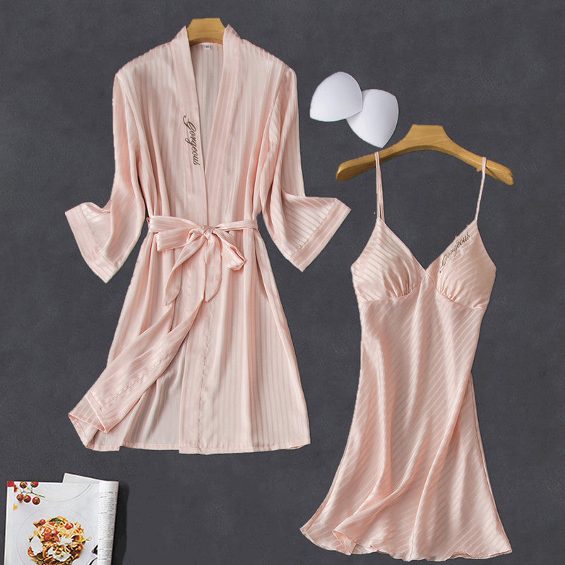 Satin chiffon strap nightgown - Mubimart -  