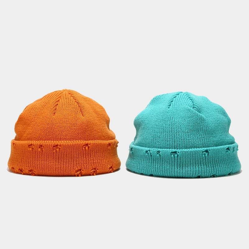 Hole knitted wool hat - Mubimart