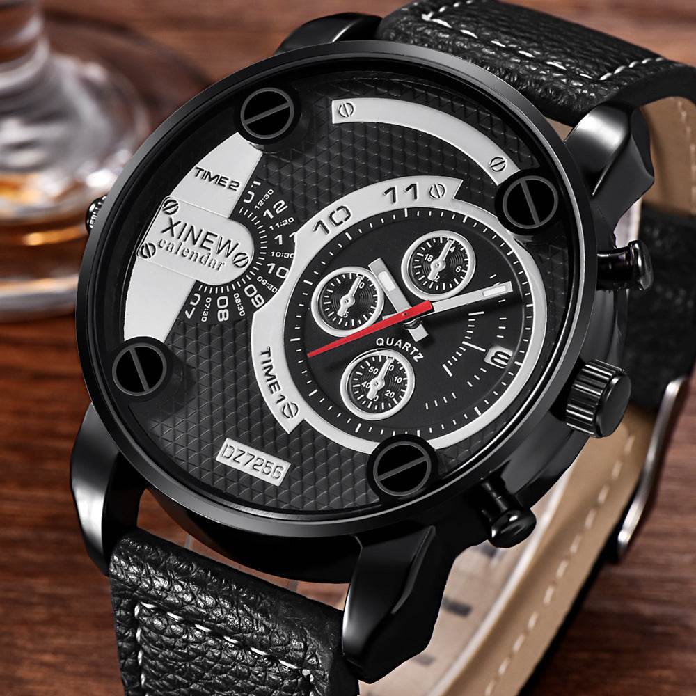 Mens Big Watches Fashion Leather Date Gifts Wristwatch - Mubimart