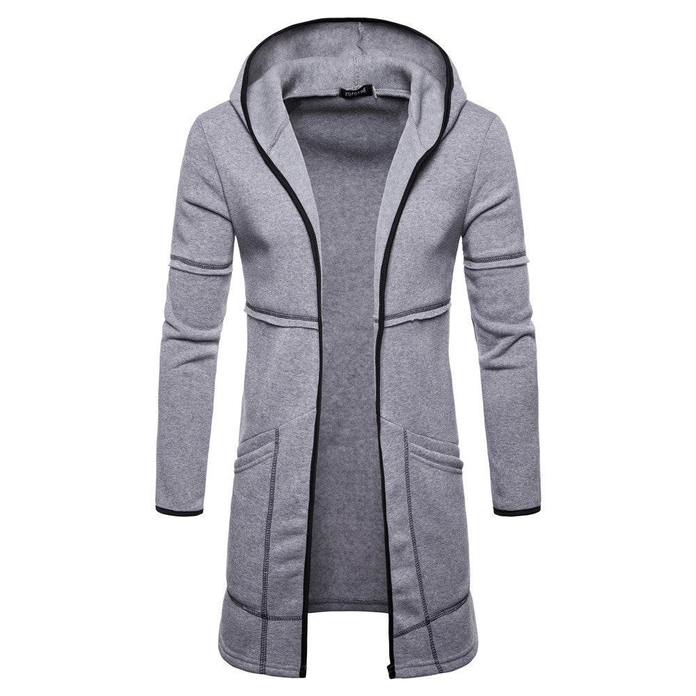 Mid-length men's hoodie with zipper - Mubimart