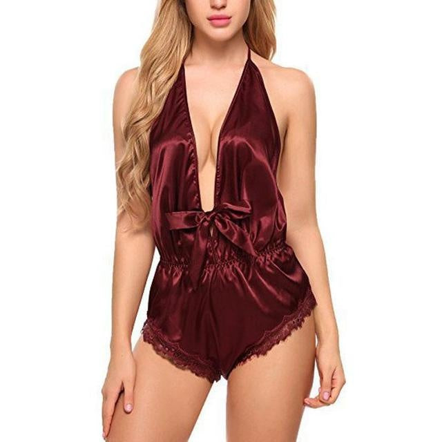 Sexy Lace Satin Silk Lingerie Nightwear - Mubimart -  