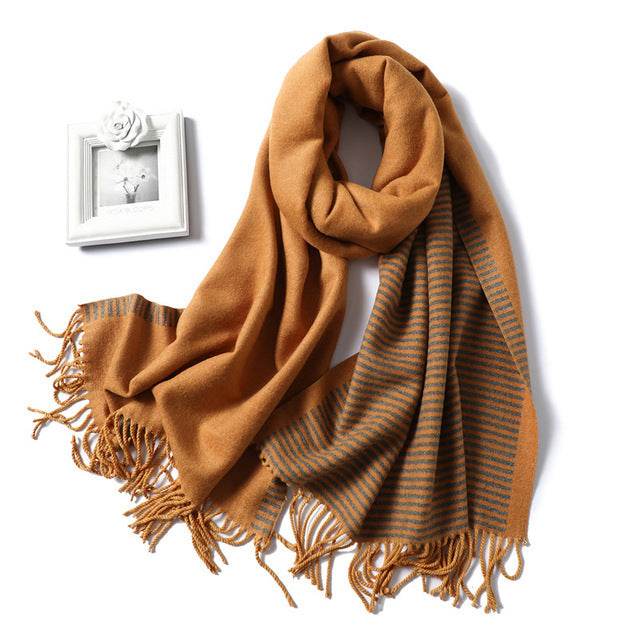 New Winter Scarf For Women Fashion Striped Cashmere Shawls - Mubimart