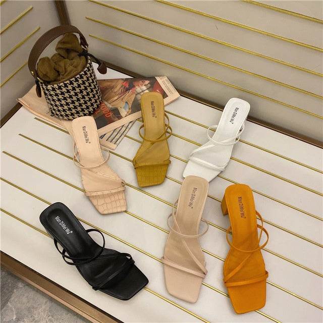 Fashion Slipper Square High Heel Classics Strap Sandal - Mubimart