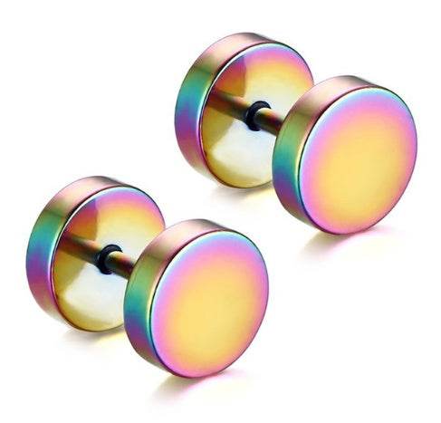 8MM Stainless Steel Earrings Women Men Gold Silver Black Barbell Ear Stud Piercing Earring Tunnel Punk Gothic Jewelry - Mubimart