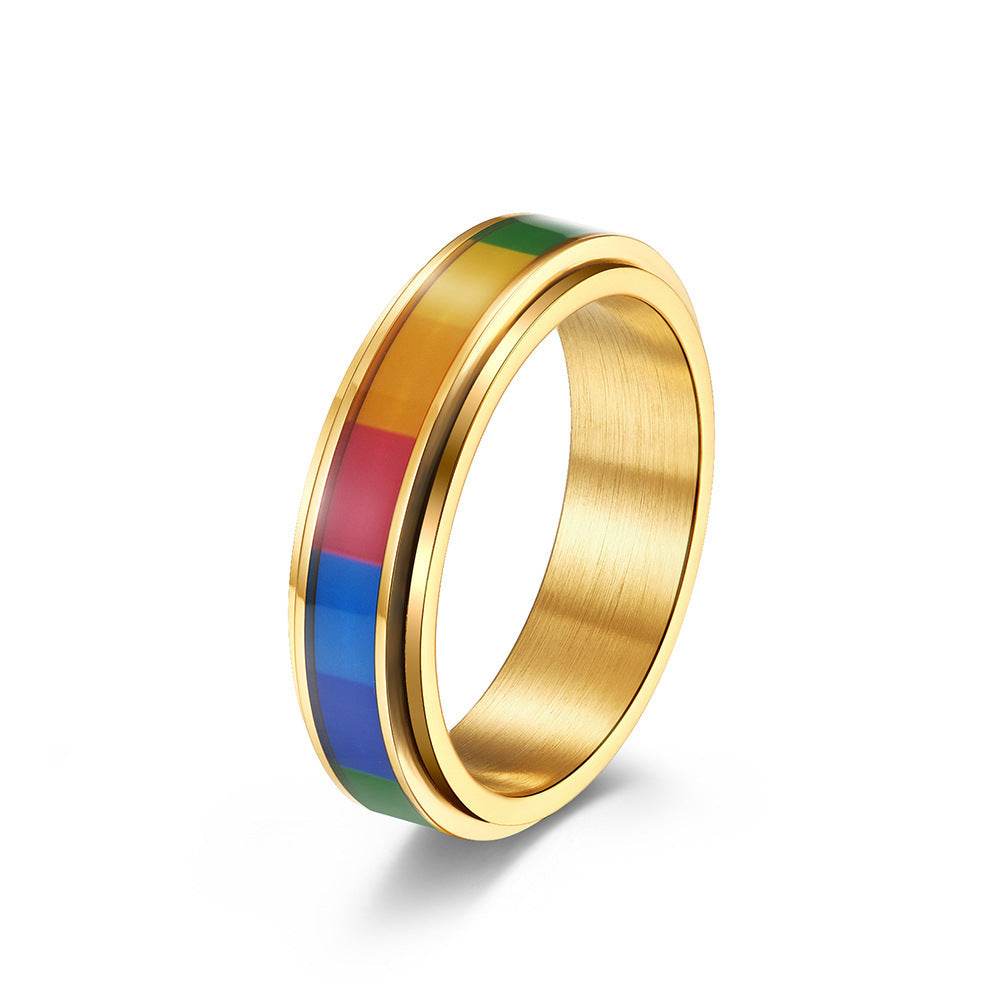 Fashionable Men Rainbow Color Titanium Steel Ring - Mubimart