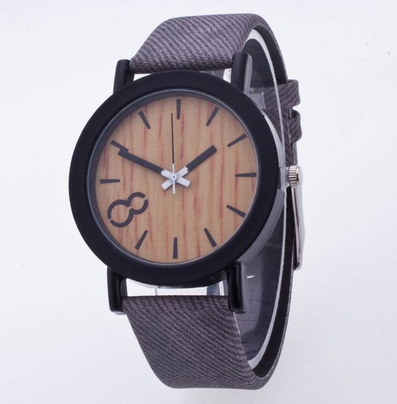 Wood grain PU leather neutral watch watch men and women retro watch - Mubimart