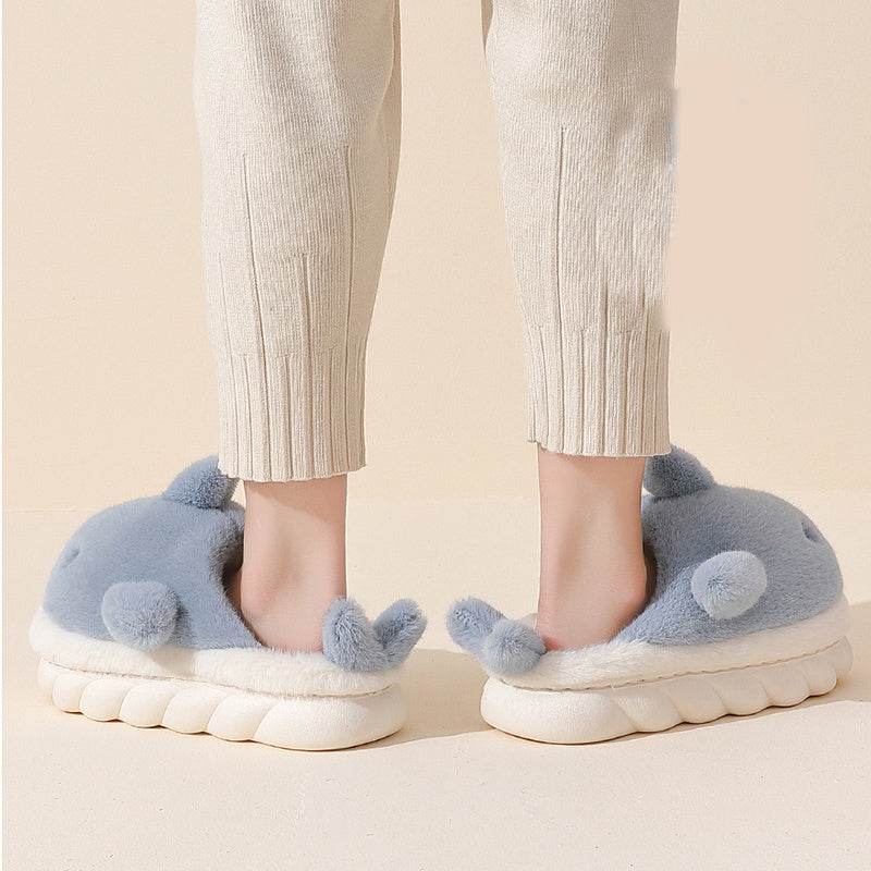 Shark Slippers Soft Sole Furry Shoes Home Bedroom Slippers Women - Mubimart