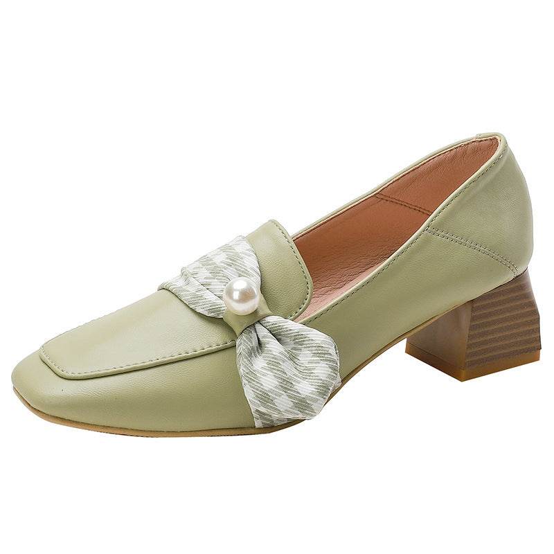 Women's High Heel Leather Shoes British Style Loafers Thick Heel Single Shoes Women - Mubimart