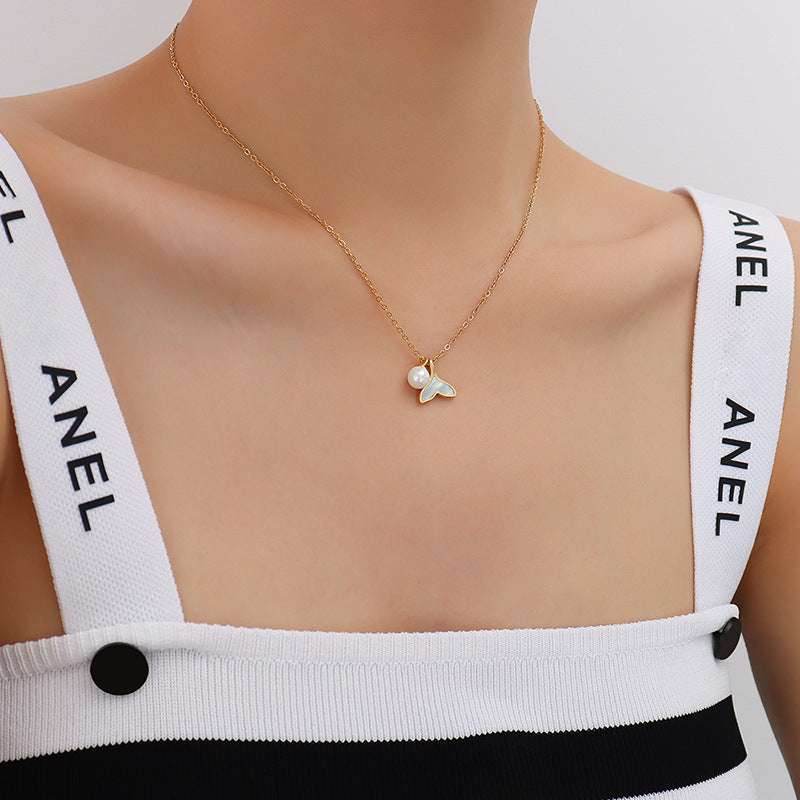 Fashion Upscale Jewelry Pearl Whale Tail Cameo Shell Charms Chain Choker Necklaces Pendants For Women - Mubimart