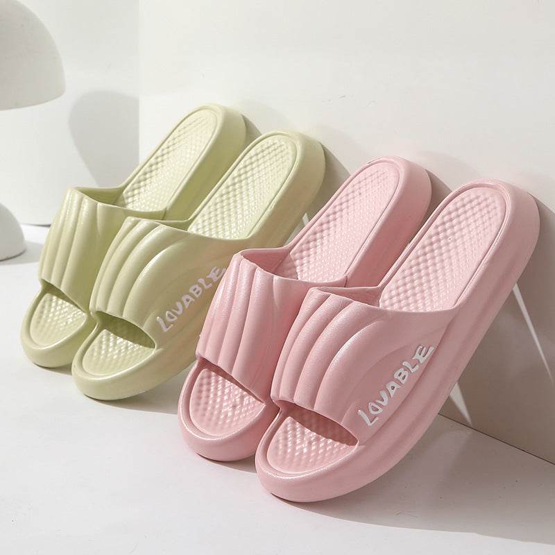 Summer Stripe Letter Design Home Slippers Thick Sole Non-slip Floor Bathroom Slipper For Women Men House Shoes - Mubimart