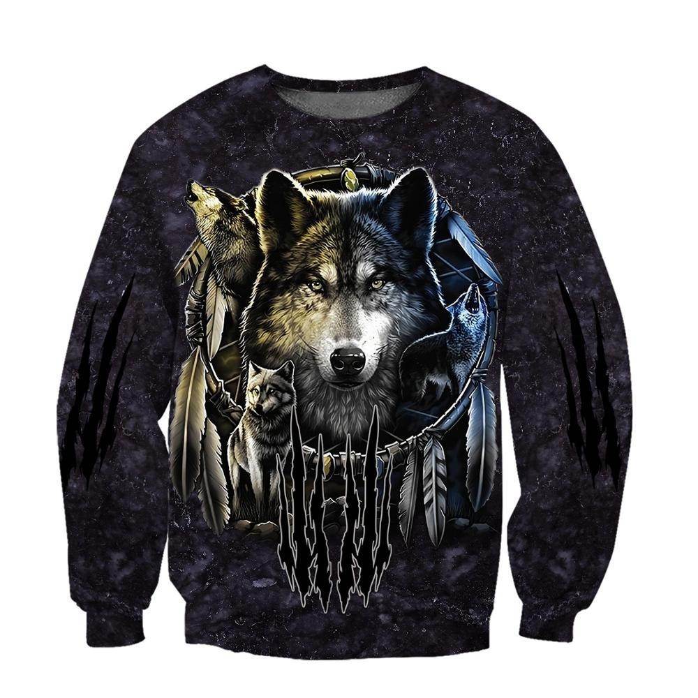 Darkness Dreamcatcher Wolf 3D Printed Men Hoodies Sweatshirt - Mubimart