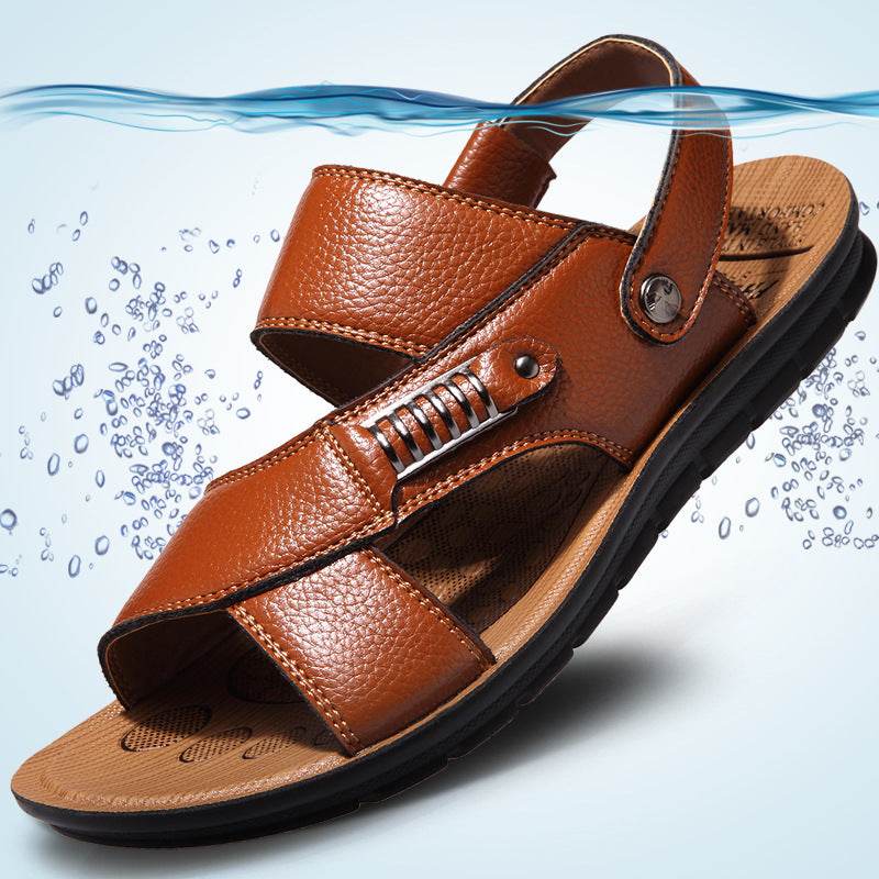 Men's sandals leather beach shoes - Mubimart