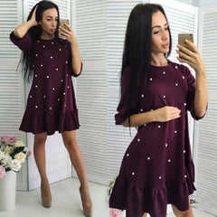 Stylish Autumn Style Women Casual Sleeve Half O-neck Beaded Ruffle Dress Chasuble Autumn Mini Dresses Straight Plus Size - Mubimart - Plus Size Mini Dress 